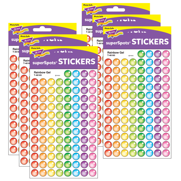 Rainbow Gel superSpots Stickers, 800 Per Pack, 6 Packs