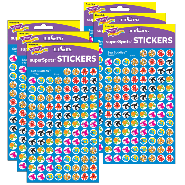 Sea Buddies superSpots Stickers, 800 Per Pack, 6 Packs