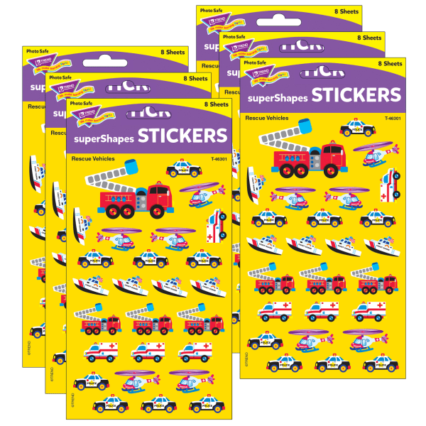 Rescue Vehicles superShapes Stickers-Large, 208 Per Pack, 6 Packs