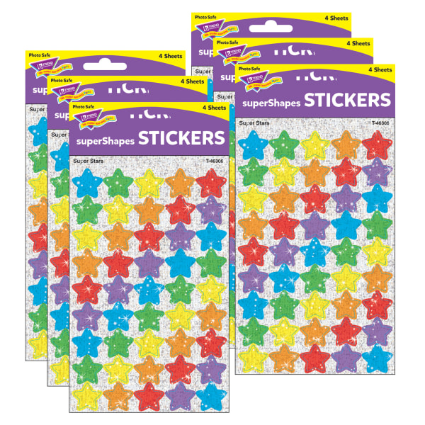 Super Stars superShapes Stickers-Sparkle, 180 Per Pack, 6 Packs