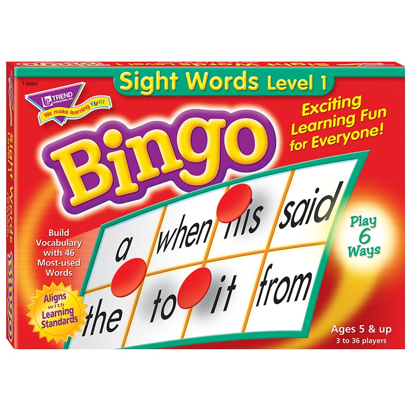 Sight Words Level 1 Bingo Game