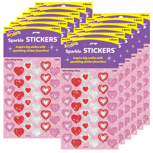 Shimmering Hearts Sparkle Stickers, 72 Per Pack, 12 Packs