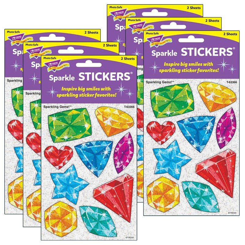 Sparkling Gemz! Large Sparkle Stickers, 18 Per Pack, 6 Packs