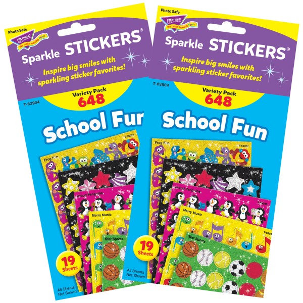 School Fun Sparkle Stickers Variety Pack, 648 Per Pack, 2 Packs