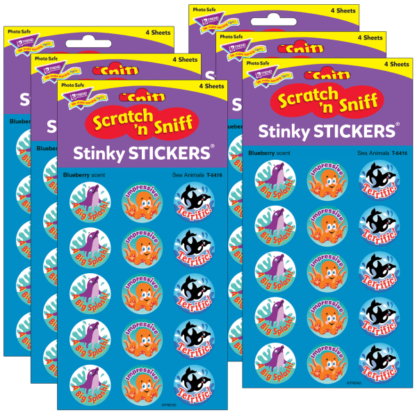 Sea Animals/Blueberry Stinky Stickers, 60 Per Pack, 6 Packs