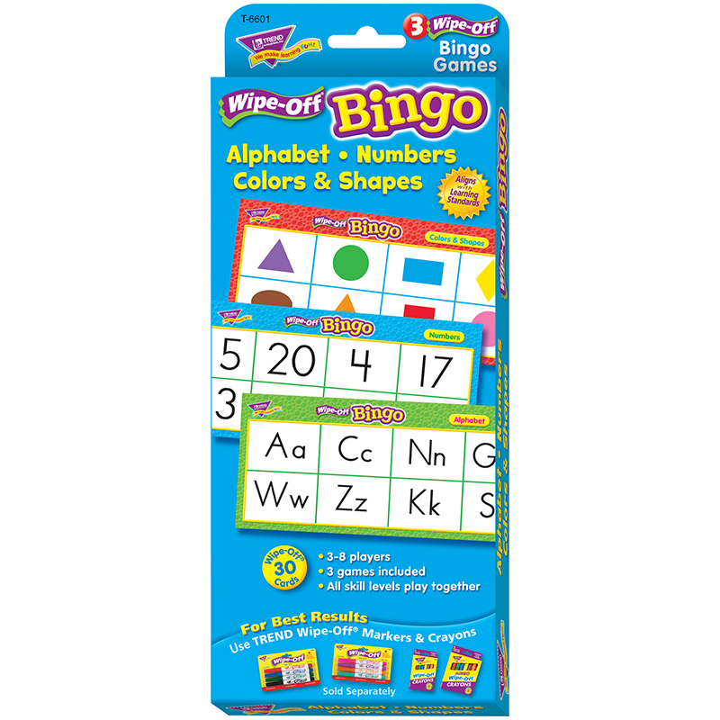 Alphabet, Numbers, Colors & Shapes Wipe-Off Bingo