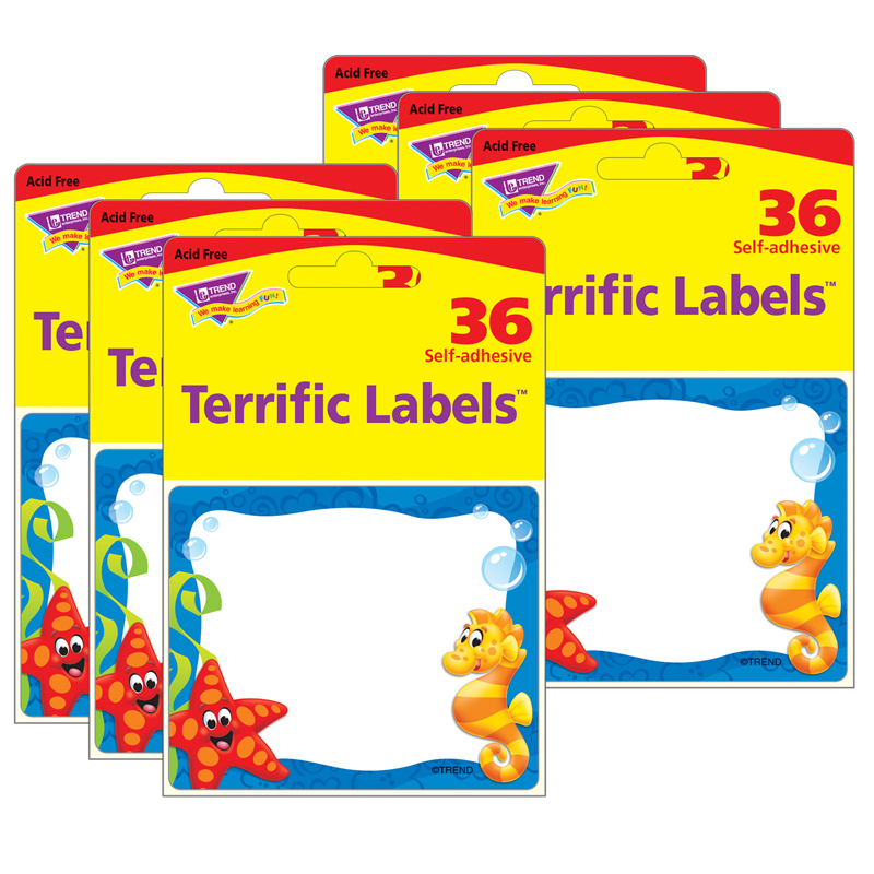 Sea Buddies Terrific Labels, 36 Per Pack, 6 Packs