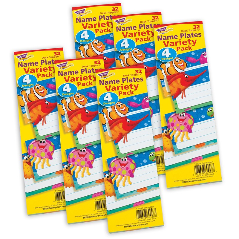 Sea Buddies Desk Toppers Name Plates Variety Pack, 32 Per Pack, 6 Packs