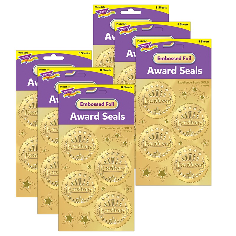 Excellence (Gold) Award Seals Stickers, 32 Per Pack, 6 Packs