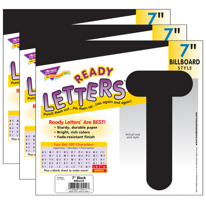 Black 7" Billboard Uppercase Ready Letters, 3 Packs