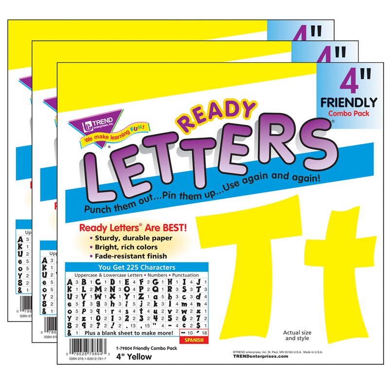 Yellow 4" Friendly Combo Ready Letters, 3 Packs