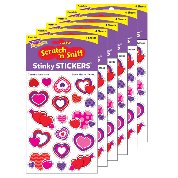 Sweet Hearts/Cherry Mixed Shapes Stinky Stickers, 72 Per Pack, 6 Packs