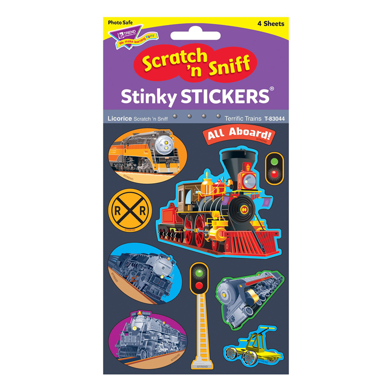 Terrific Trains/Licorice Mixed Shapes Stinky Stickers, 40 ct