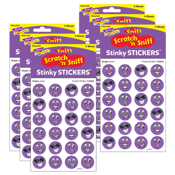 Purple Smiles/Grape Stinky Stickers, 96 Per Pack, 6 Packs