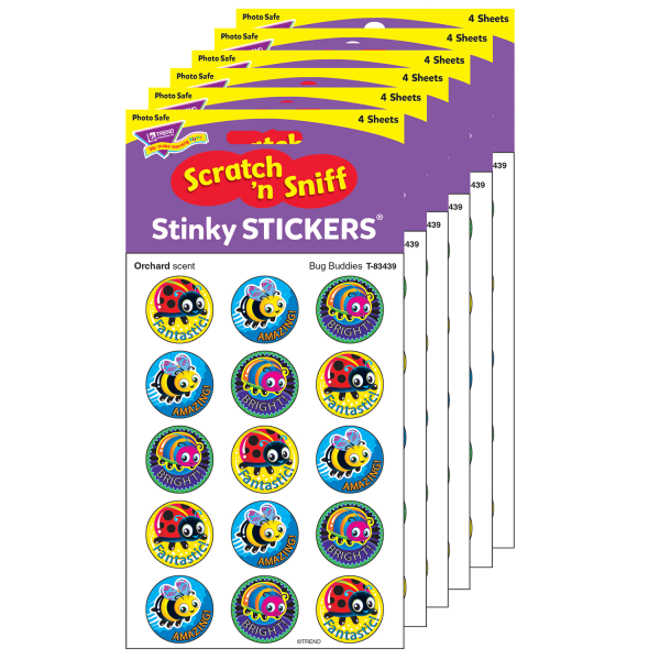 Bug Buddies/Orchard Stinky Stickers, 60 Per Pack, 6 Packs