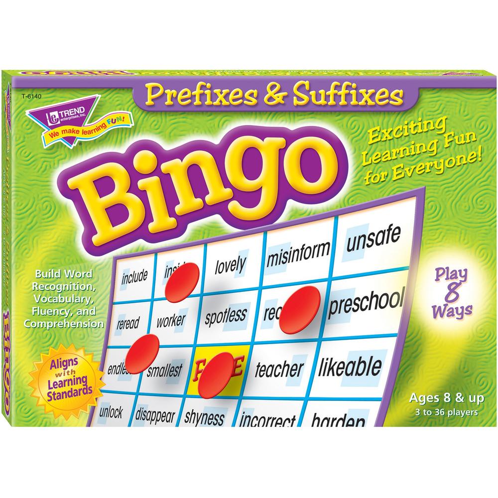 Trend Prefixes and Suffixes Bingo Game - Educational - 3 to 36 Players - 1 Each