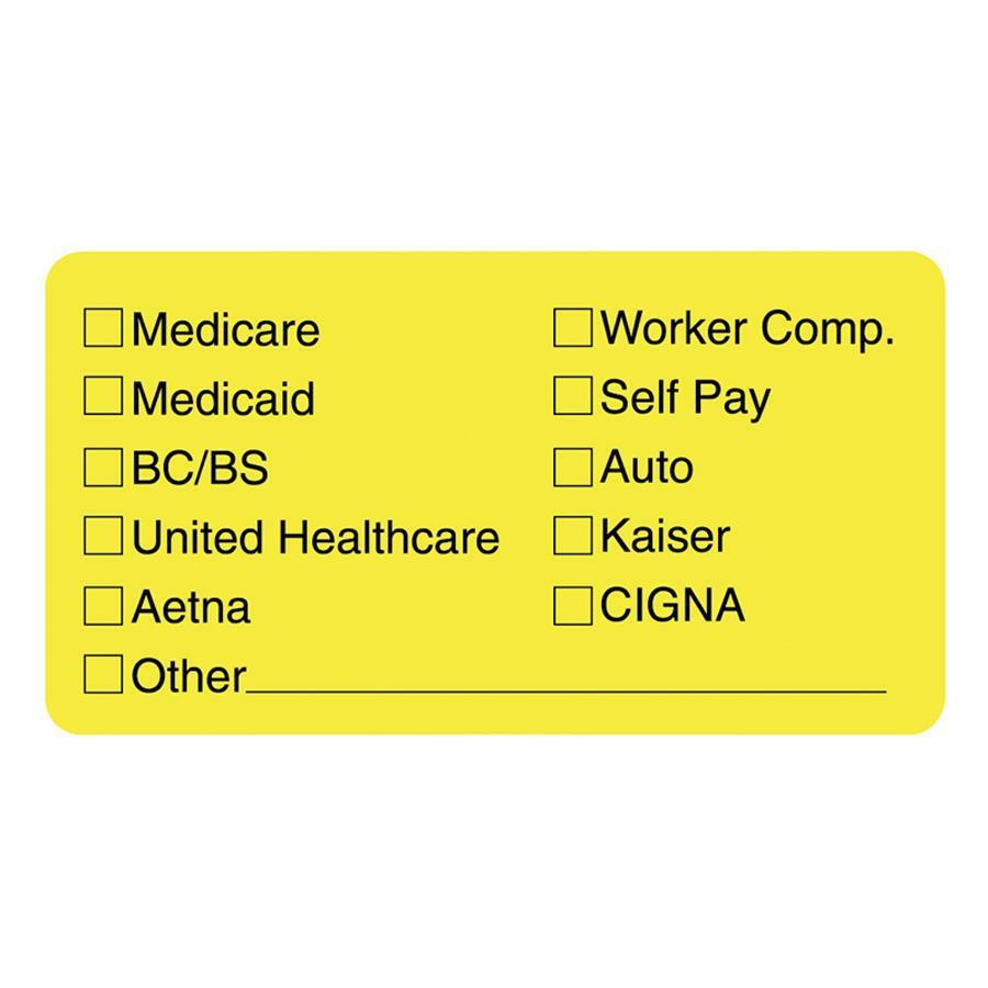 Tabbies Medical Office Insurance Check Labels - 1 3/4" x 3 1/4" Length - Yellow - 250 / Roll