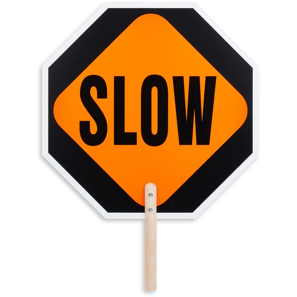 Tatco STOP / SLOW 2-sided Handheld Sign - 1 Each - STOP/SLOW Print/Message - 0.2" Width x 18" Height - Weather Proof, Long Lasti