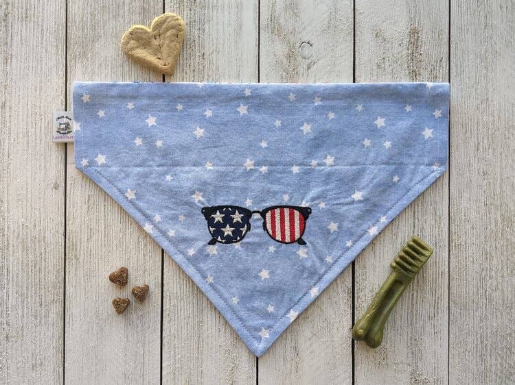 Embroidered Print - Traditional Tie-Around Dog Bandana - LargeSunglass Patriot