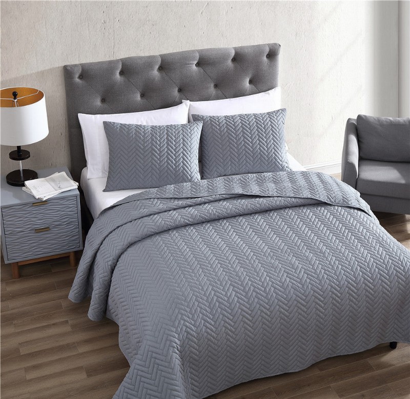 Birch 3 Piece Quilt Set - King Gray