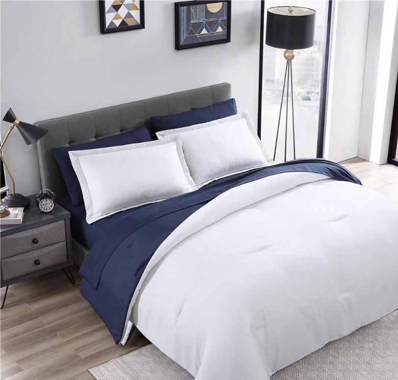 Chestnut Reversible 7 Piece bed in a bag Comforter Set - Queen Navy