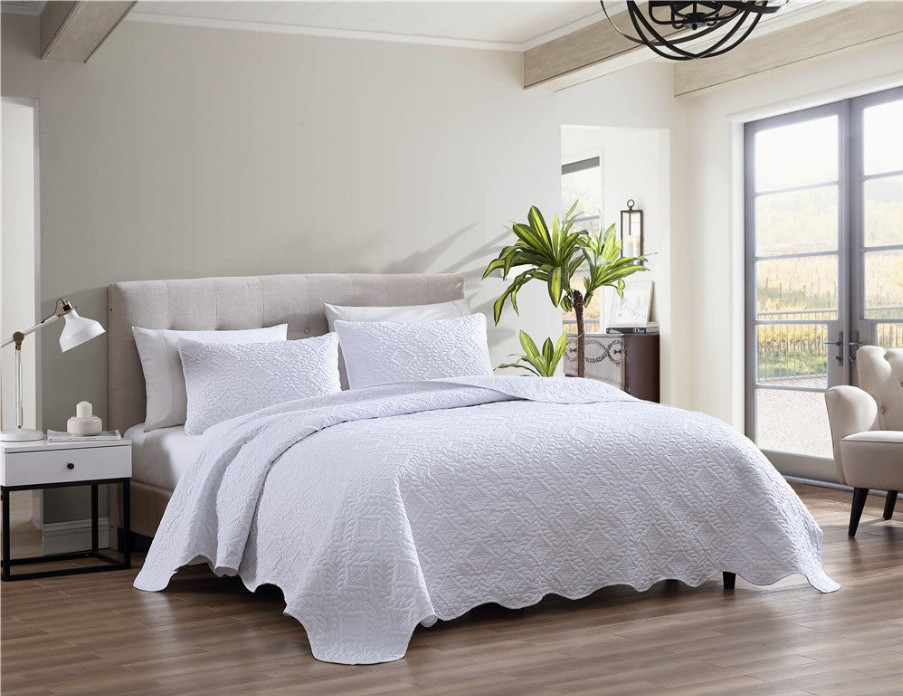 Ivy 3 Piece Bedspread Set - King White