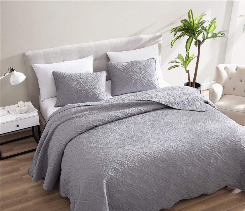 Ivy 3 Piece Bedspread Set - King Gray