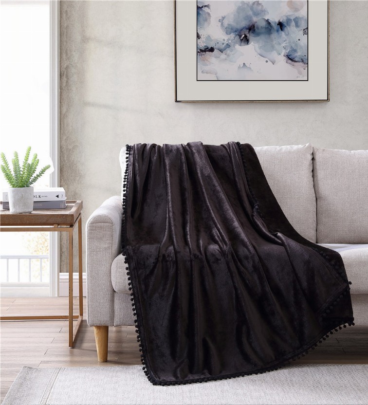 Walnut Flannel Pompom 50" x 70" Throw