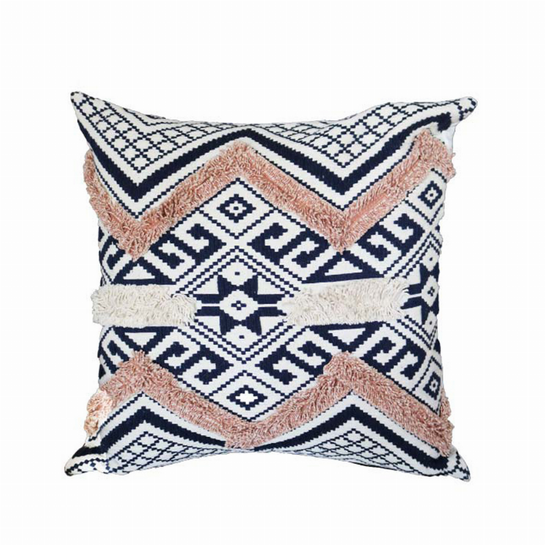  18 x 18 Handcrafted Square Jacquard Cotton Accent Throw Pillow, Geometric Tribal Pattern, White, Black, Beige