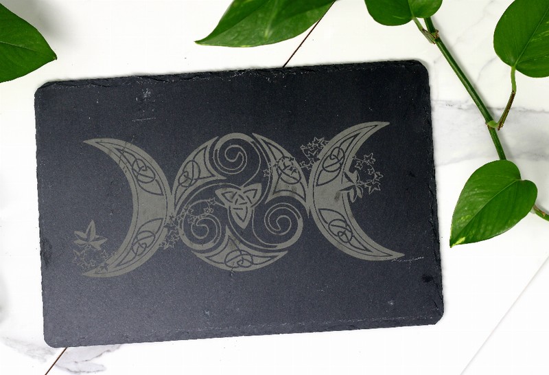 12" Slate Triple Moon Engraved Trivet