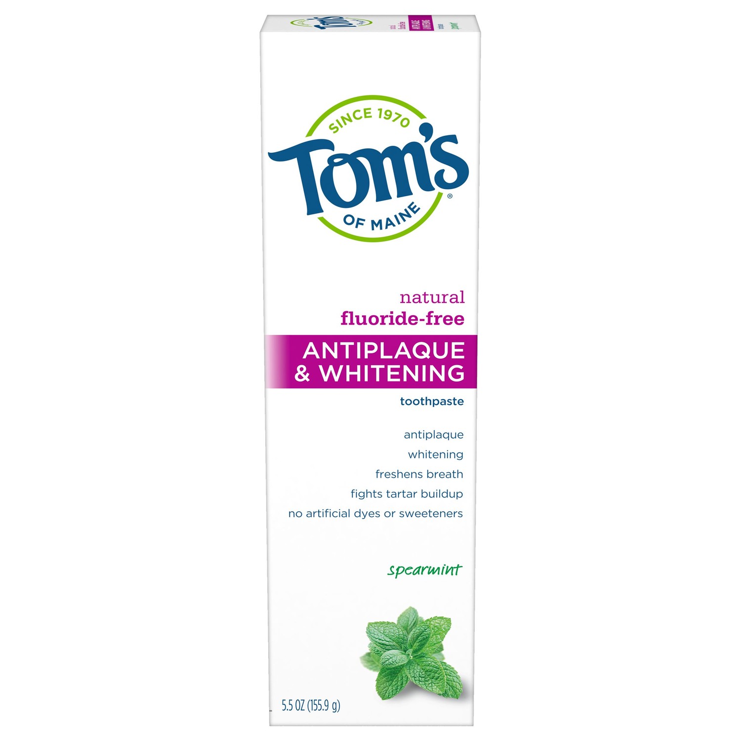 Tom's Of Maine Tartar Control+Whitening Spearmint Fluoride Free Toothpaste (6x5.5 Oz)