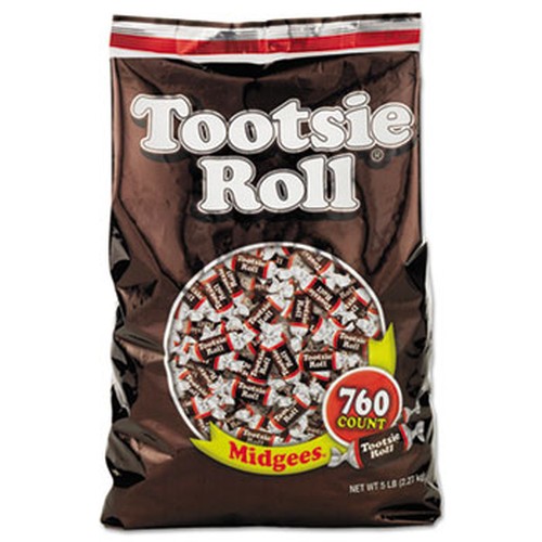 Tootsie Roll Midgees Candy - Assorted - Individually Wrapped, Resealable Container - 5 lb - 1 Bag - 760 Per Bag