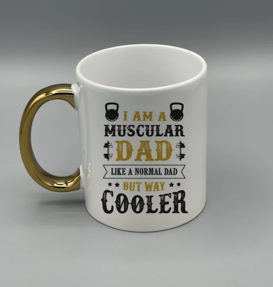 "Cool Dad Muscular" Gold Handle Coffee Mugs | By Trebreh Designs