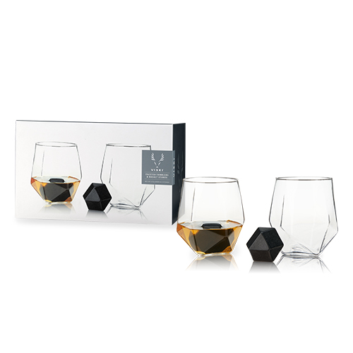 4-Piece Faceted Tumbler & Hexagonal Basalt Stone Set By Visk