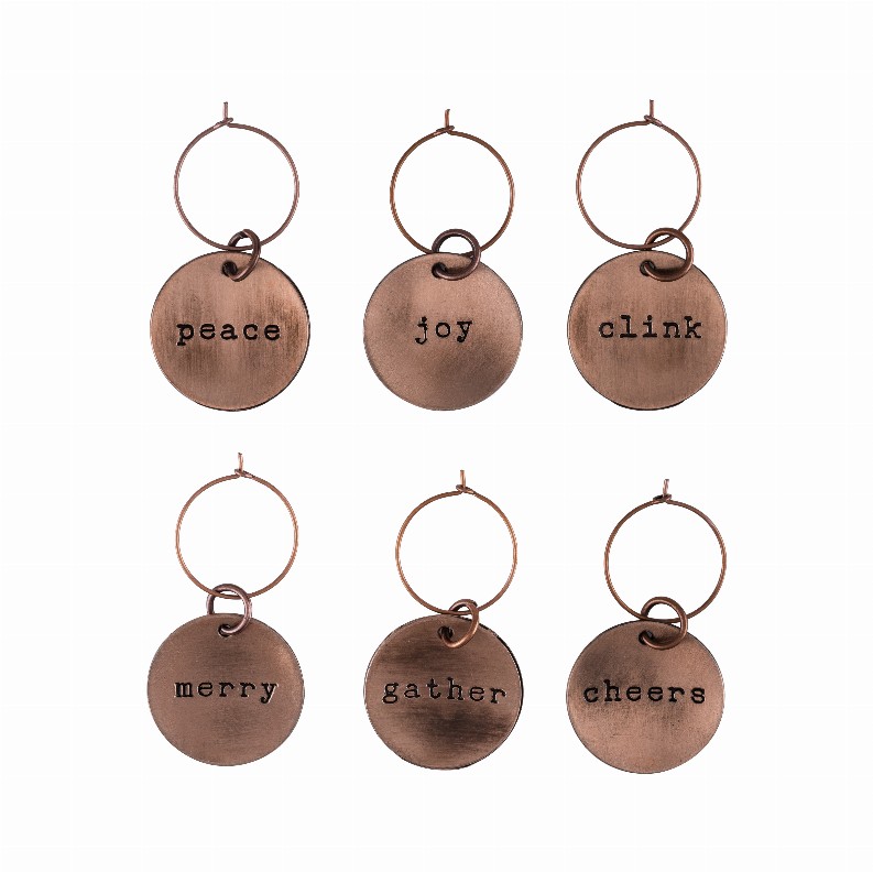 Brushed Copper Holiday Wine Charms By Twine