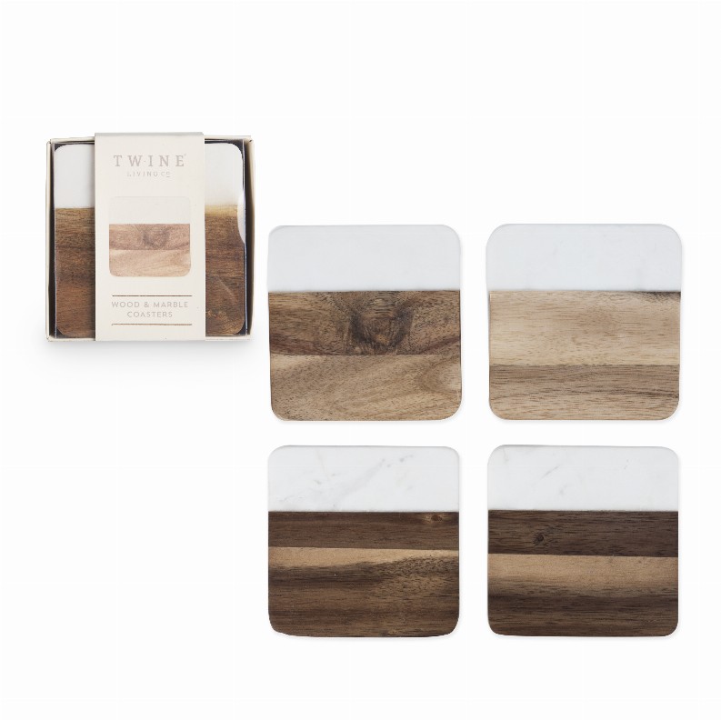 Marble & Acacia Coaster Set By Twine