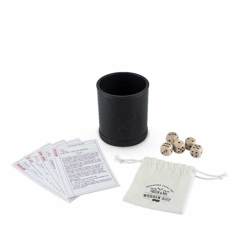 Wood Dice & Faux Leather Dice Cup Drinking Game Set By Foste