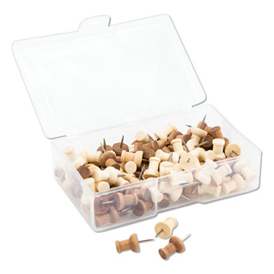 Fashion Push Pins, Wood, Assorted, 3/8", 100/Pack