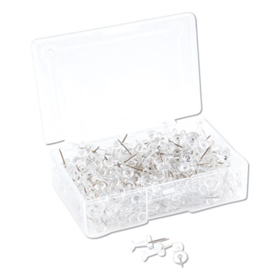 Standard Push Pins, Plastic, Clear, Silver Pin, 7/16", 200/Pack