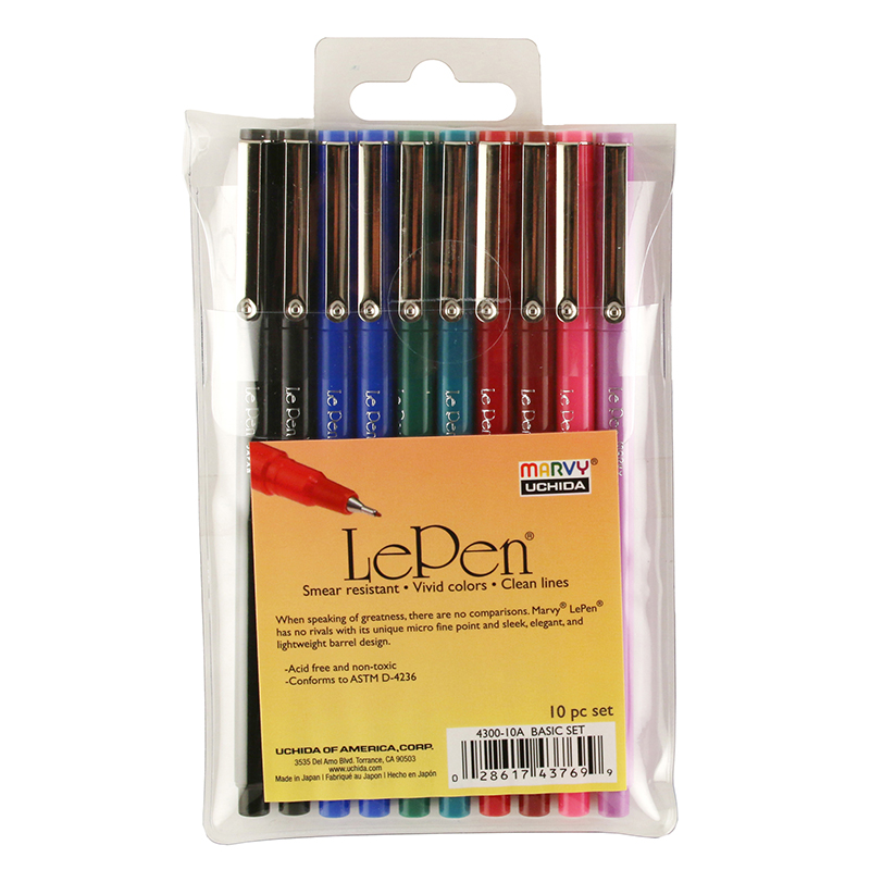 LePen Micro-Fine Point Pen, Basic, 10 Colors