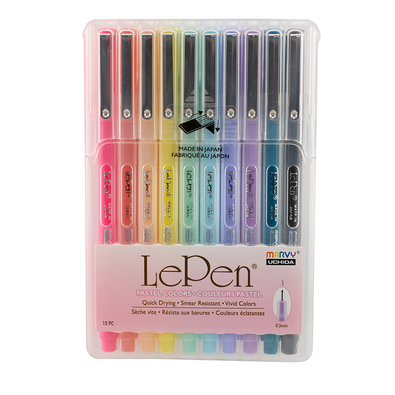 LePen Micro-Fine Point Pen, Pastel, 10 Colors