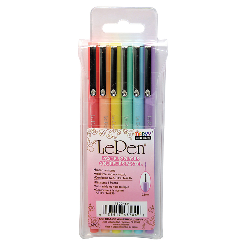 LePen Micro-Fine Point Pen, Pastel, 6 Colors