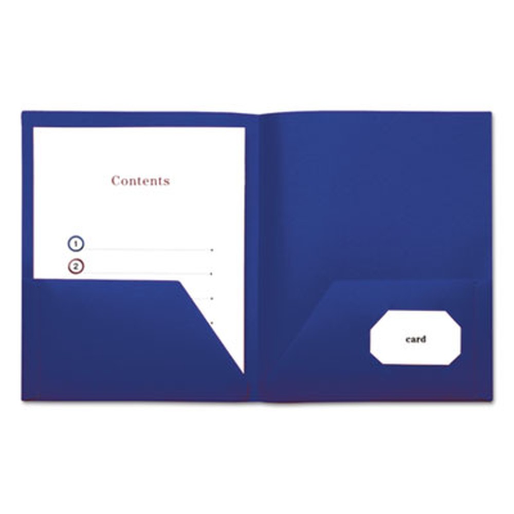 Two-Pocket Plastic Folders, 11 x 8 1/2, Navy Blue, 10/Pack