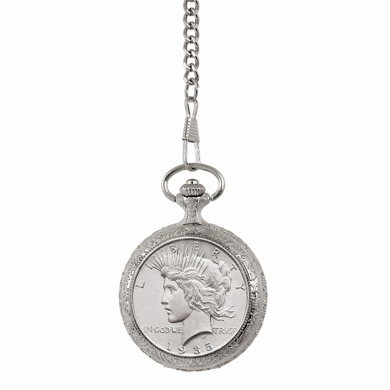 Brilliant Uncirculated Peace Silver Dollar Coin Pocket Watch