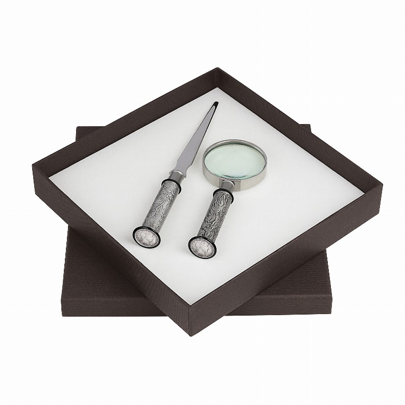 Silver Mercury Dime Letter Opener and Magnifying Glass Gift Set - 7 3/4" x 7 3/4" x 1 3/8" Silver 1