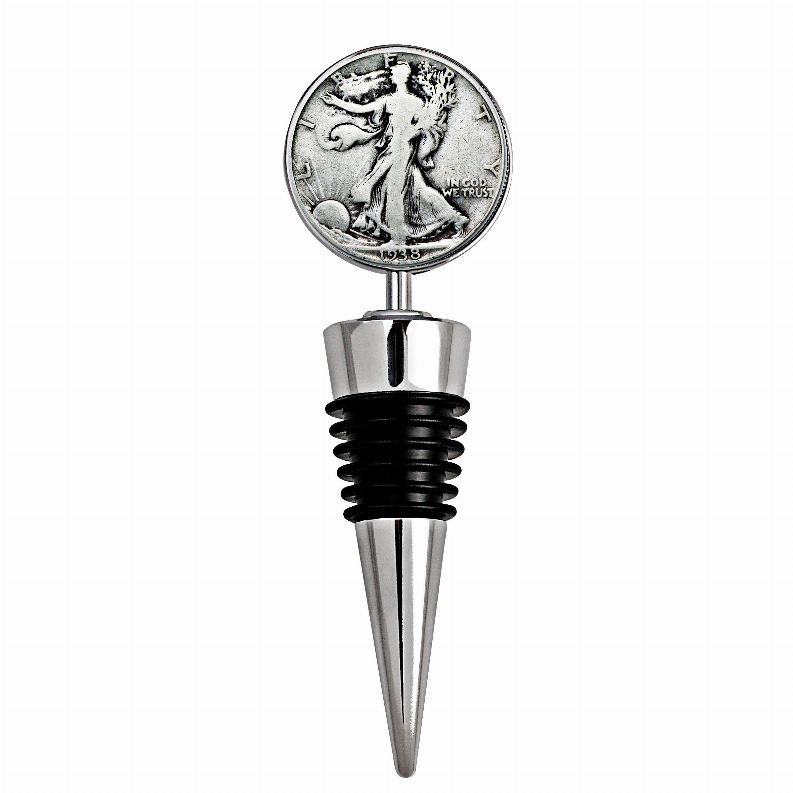 Silver Walking Liberty Half Dollar Coin Wine Stopper