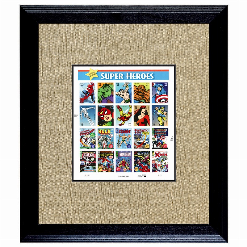 Super Heroes 2 U.S. Stamp Sheet in Wood Frame