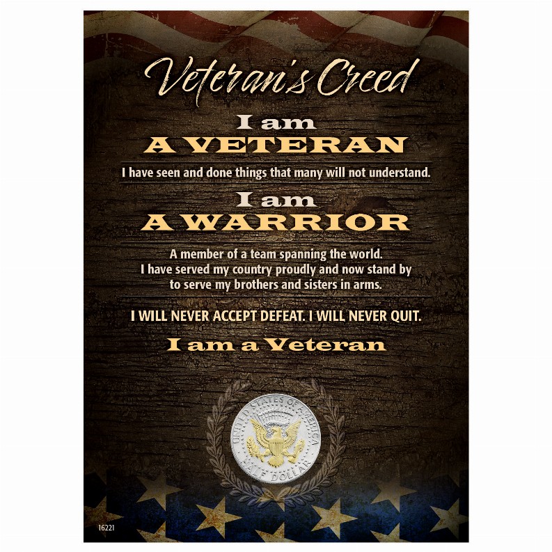 Veteran's Creed with Genuine JFK Half Dollar Matted Coin