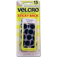 Sticky-Back Hook and Loop Dot Fasteners on Strips, 5/8 dia., Black, 15 Sets/Pack