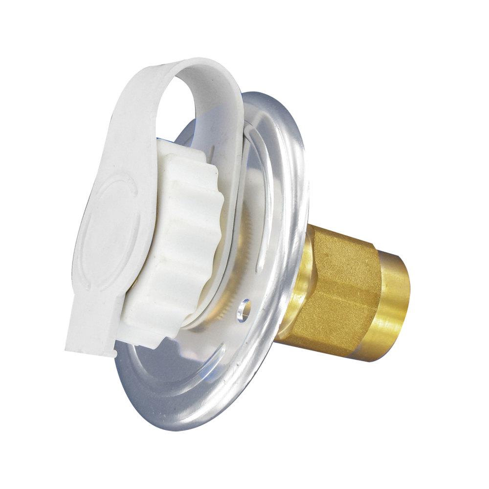 WATER INLET, 2-3/4IN METAL FLANGE, ALUM FINISH, LEAD-FREE, CARDED